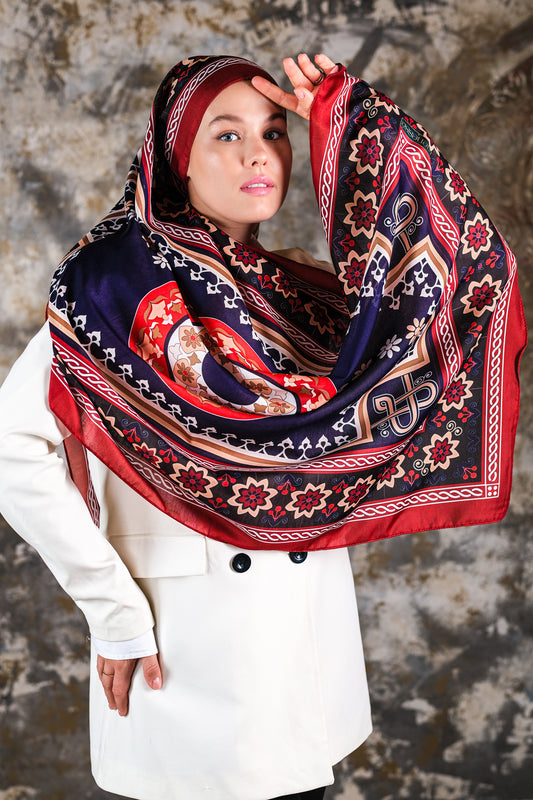 Nava Desen Soft Vual Şal Kırmızı