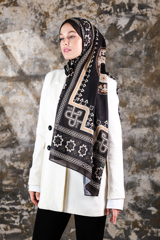 Nava Desen Soft Vual Şal Siyah