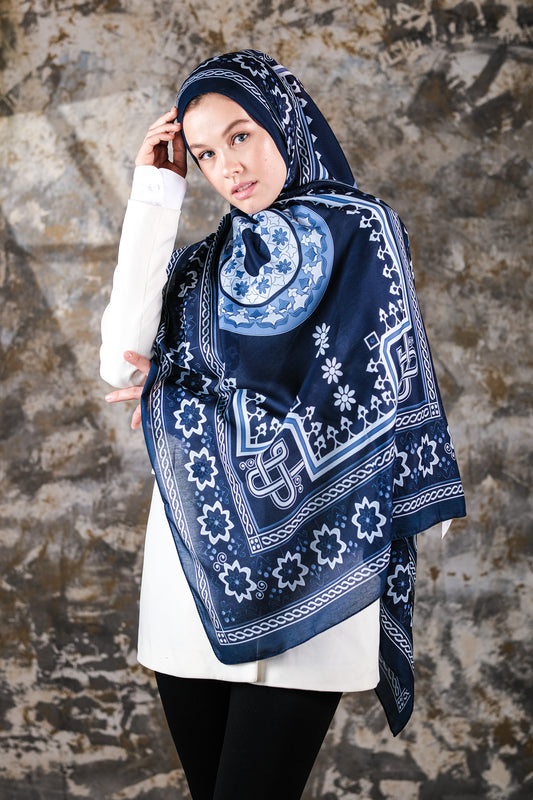 Nava Desen Soft Vual Şal Lacivert