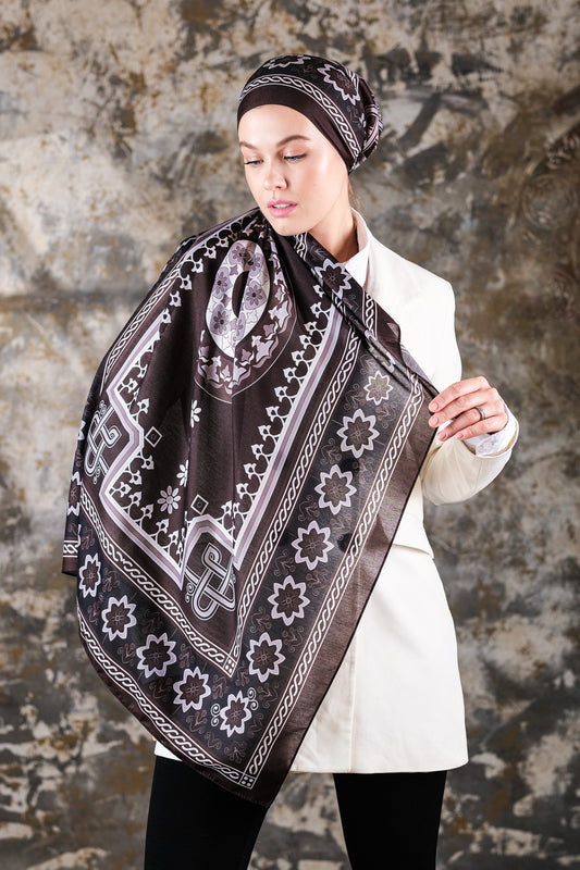 Nava Desen Soft Vual Şal Acı Kahve