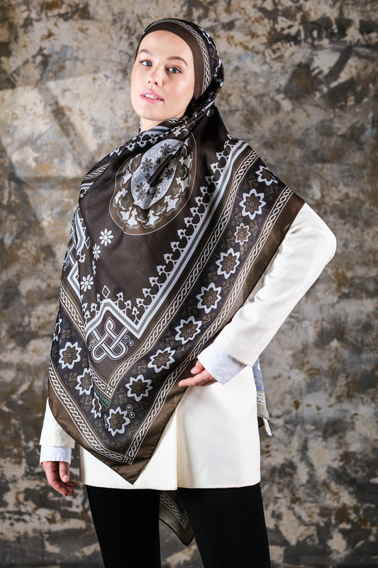 Nava Desen Soft Vual Şal Yağ Yeşili