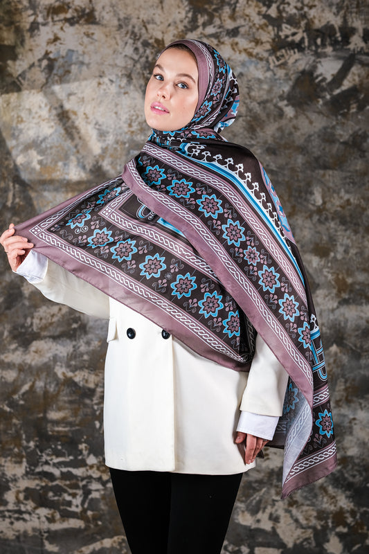 Nava Desen Soft Vual Şal Buz Mavi